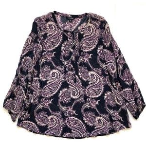 Lucky Brand Boho Paisley Print Blue Purple Women’s Top Size 2X